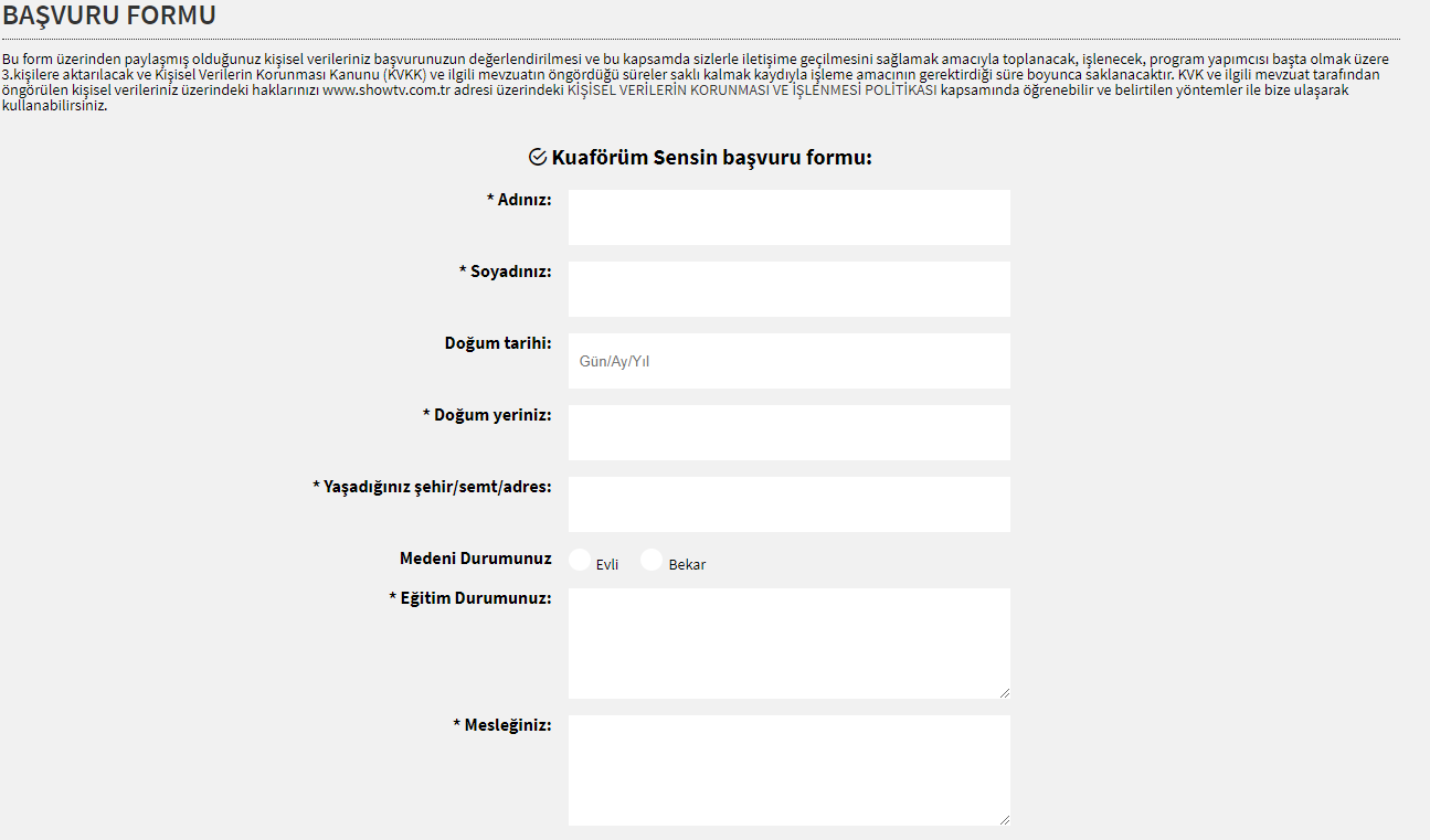 Kuaförüm Sensin Başvuru Formu